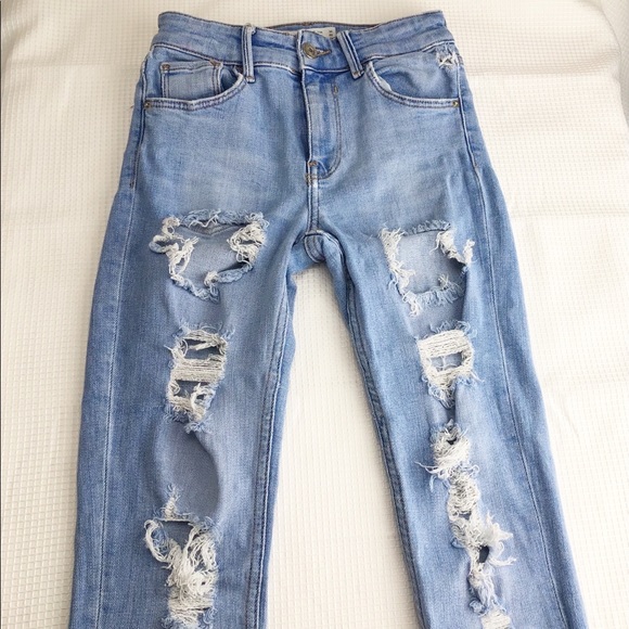 Bershka Mid Rise Ripped Jeans Size 02 - Picture 3 of 11